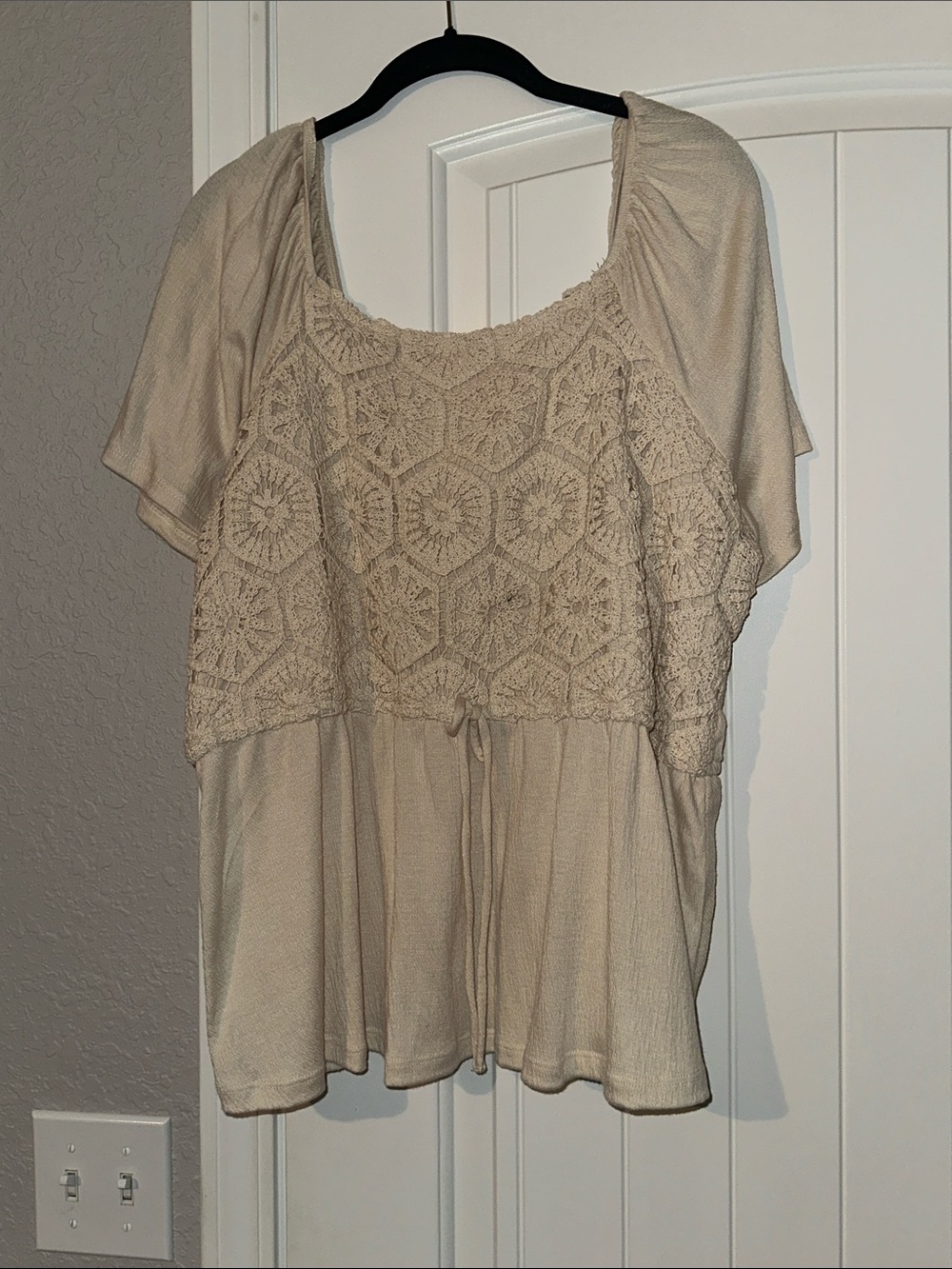Maurices Cream Crochet Peplum Tunic Top